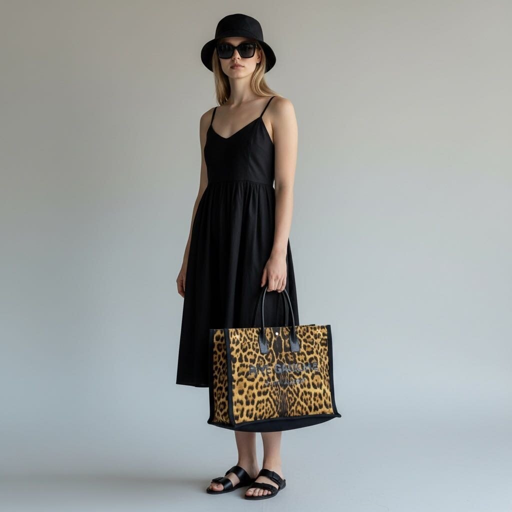 Saint Laurent YSL Rive Gauche Cotton Tote Leopard Large