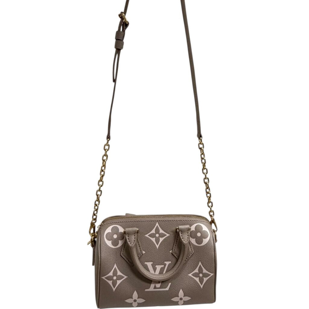 Louis Vuitton Speedy Bandouliere Empreinte Leather Crossbody Bag Bicolor Beige Monogram 20