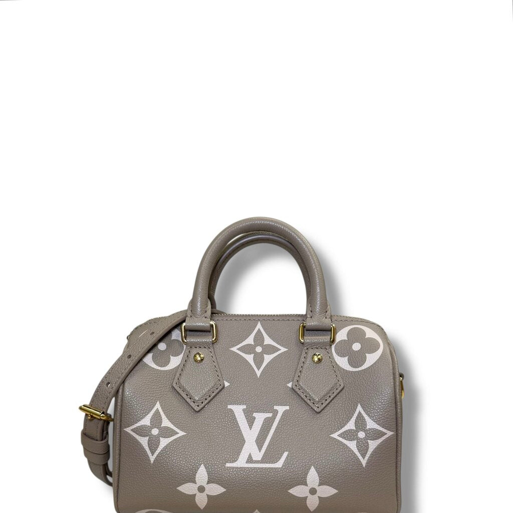 Louis Vuitton Speedy Bandouliere Empreinte Leather Crossbody Bag Bicolor Beige Monogram 20