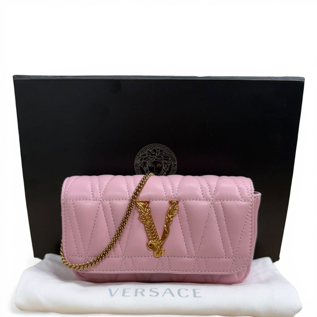 Versace Virtus Quilted Crossbody Handbag Pink Mini