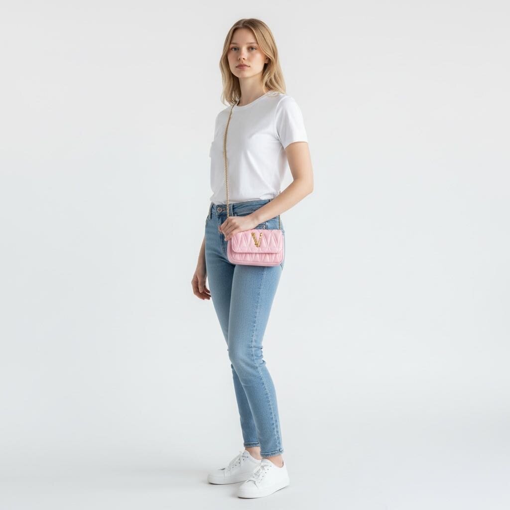 Versace Virtus Quilted Crossbody Handbag Pink Mini