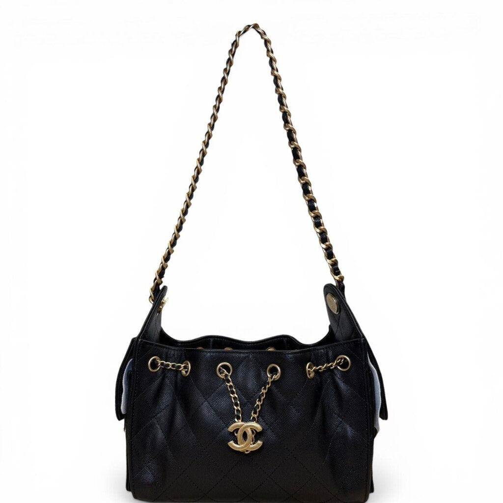 Chanel Quilted Caviar 25 Hobo Bag Black Mini