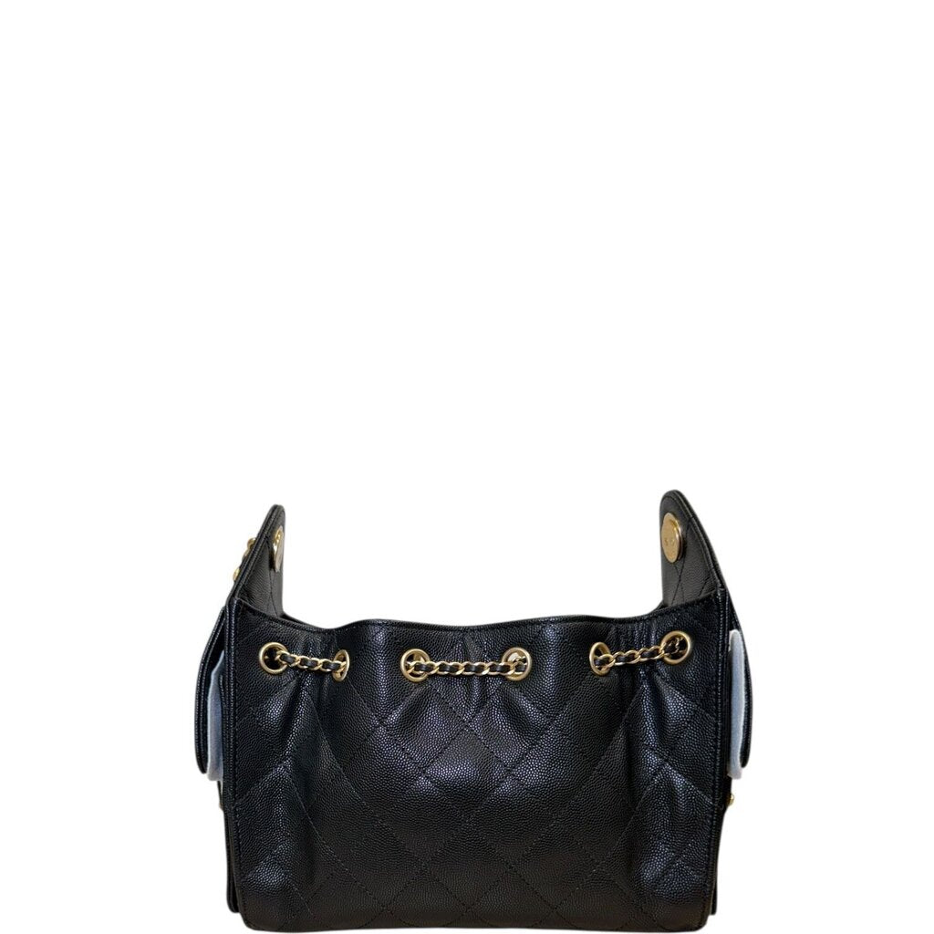 Chanel Quilted Caviar 25 Hobo Bag Black Mini