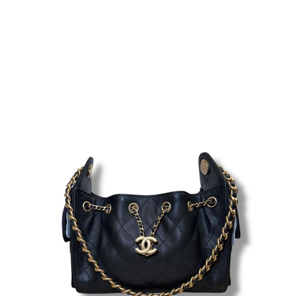 Chanel Quilted Caviar 25 Hobo Bag Black Mini