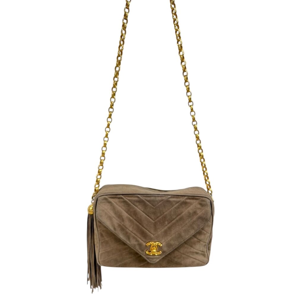 Chanel Timeless Classique Vertical Quilt Suede Crossbody Tan