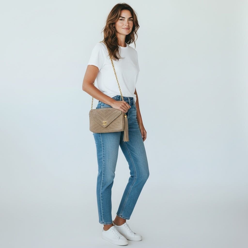 Chanel Timeless Classique Vertical Quilt Suede Crossbody Tan