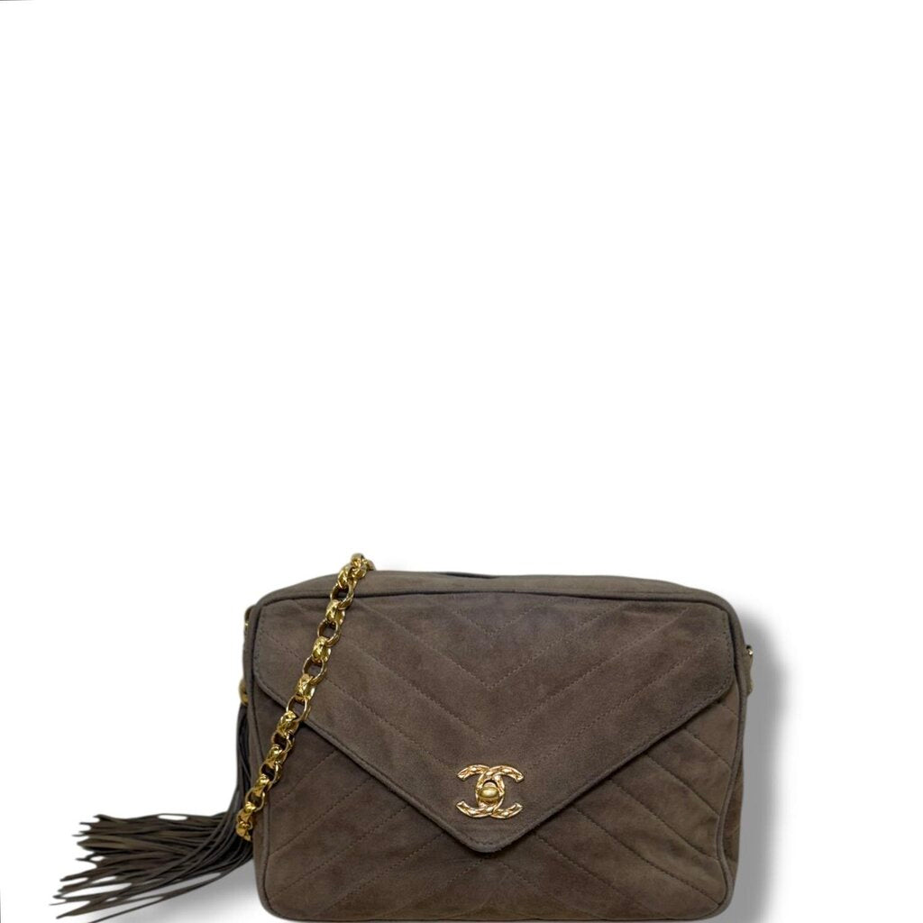 Chanel Timeless Classique Vertical Quilt Suede Crossbody Tan
