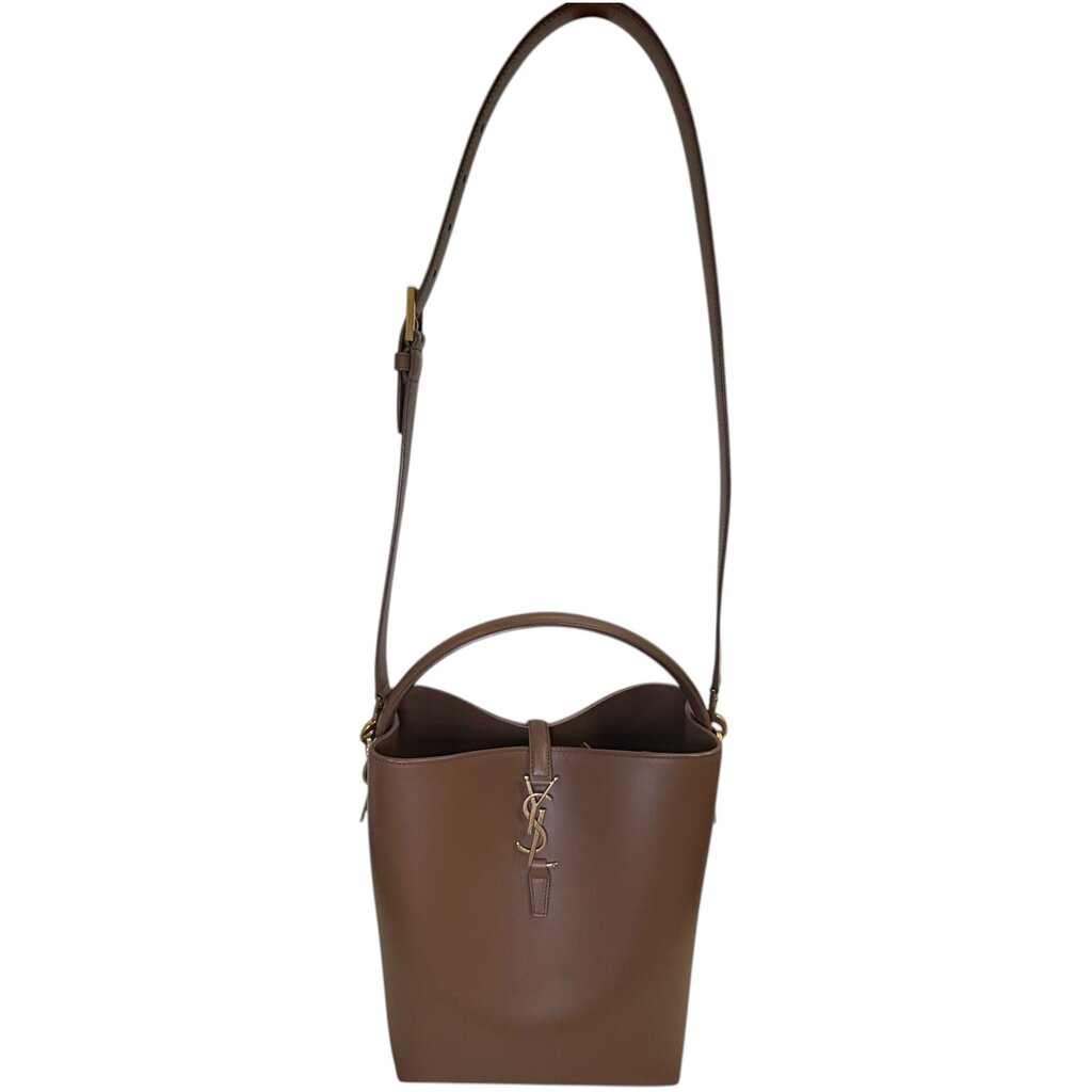 Saint Laurent Le 37 YSL Bucket Bag Shiny Leather Brown Medium