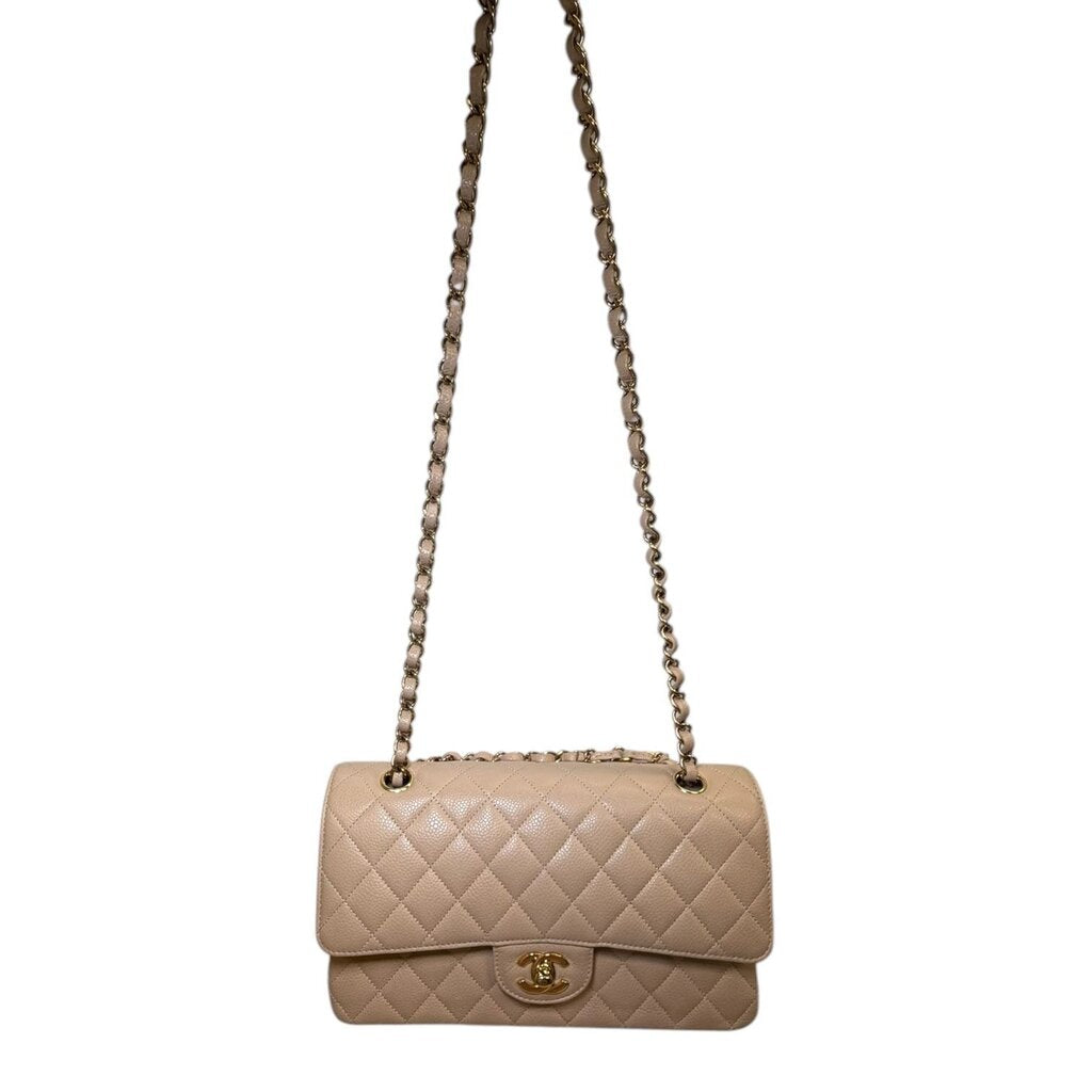 Chanel Caviar Quilted Double Flap Bag Beige Medium