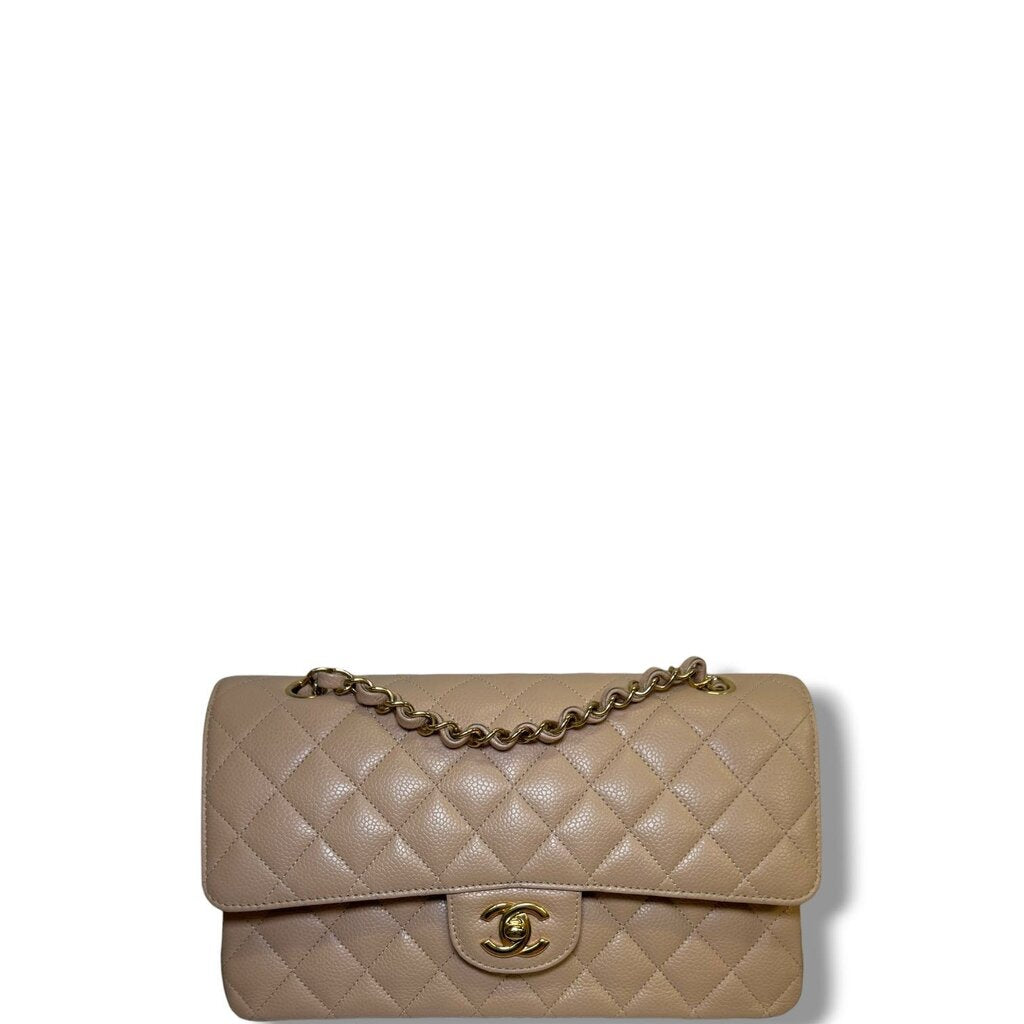 Chanel Caviar Quilted Double Flap Bag Beige Medium