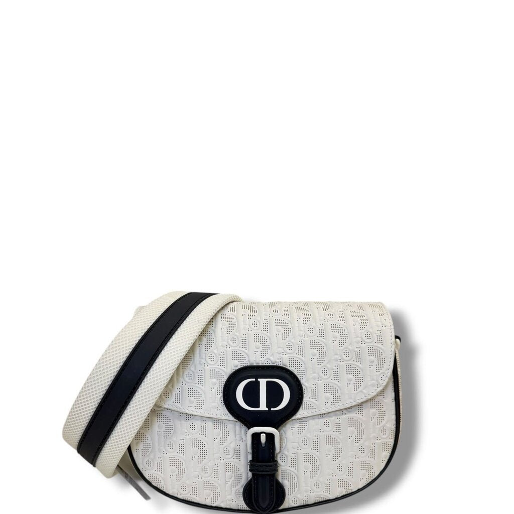 Christian Dior Perforated Oblique Bobby Crossbody Handbag White Medium