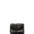 Saint Laurent Calfskin Y Quilted Monogram Monochrome Loulou Chain Satchel Black Crossbody Black Small