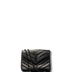 Saint Laurent Calfskin Y Quilted Monogram Monochrome Loulou Chain Satchel Black Crossbody Black Small