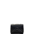 Saint Laurent Calfskin Y Quilted Monogram Monochrome Loulou Chain Satchel Black Crossbody Black Small