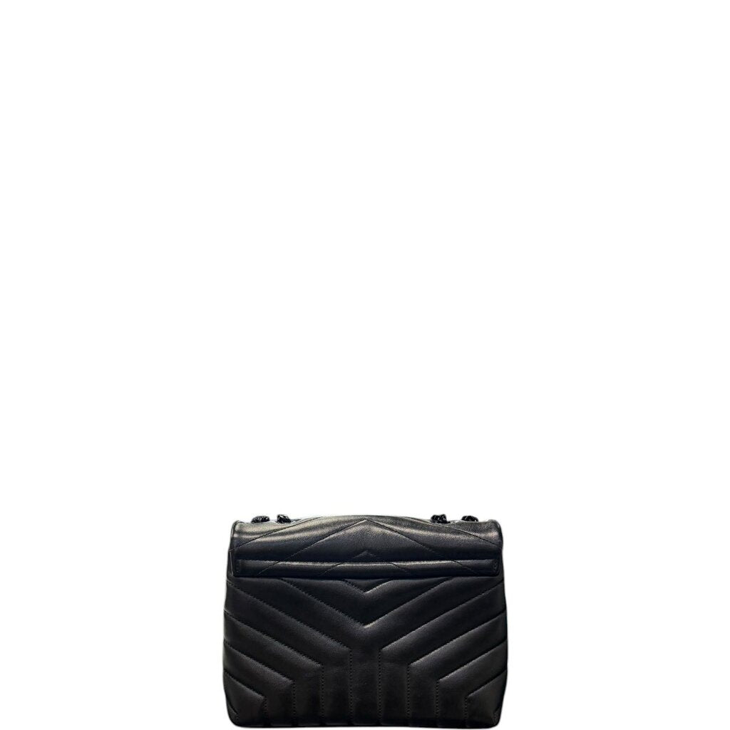 Saint Laurent Calfskin Y Quilted Monogram Monochrome Loulou Chain Satchel Black Crossbody Black Small