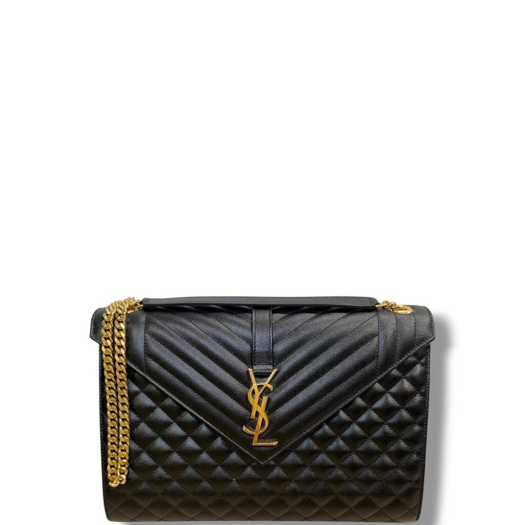 Saint Laurent YSL Envelope Triquilt Shoulder Bag Black Large