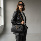 Saint Laurent YSL Envelope Triquilt Shoulder Bag Black Large