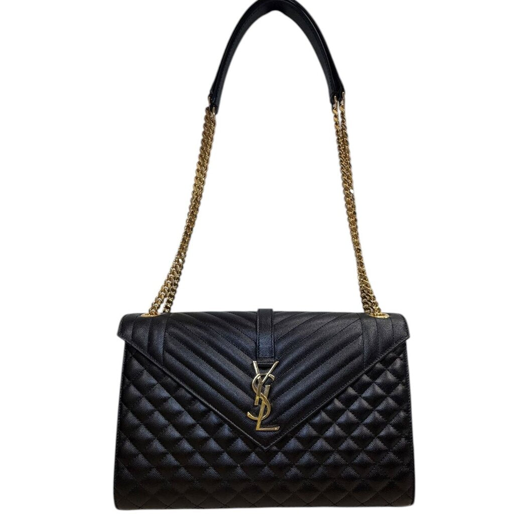 Saint Laurent YSL Envelope Triquilt Shoulder Bag Black Large