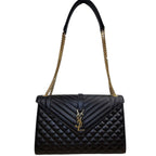 Saint Laurent YSL Envelope Triquilt Shoulder Bag Black Large