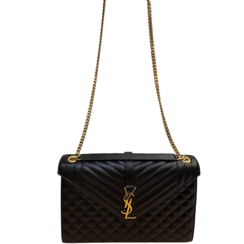 Saint Laurent YSL Envelope Triquilt Shoulder Bag Black Large