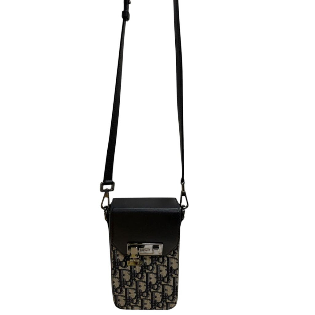 Christian Dior Oblique Calfskin Lock Vertical Pouch Black