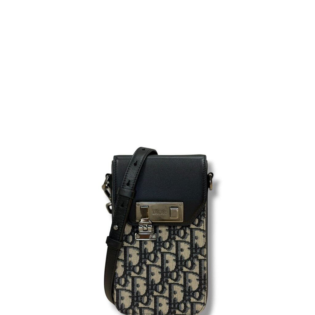 Christian Dior Oblique Calfskin Lock Vertical Pouch Black