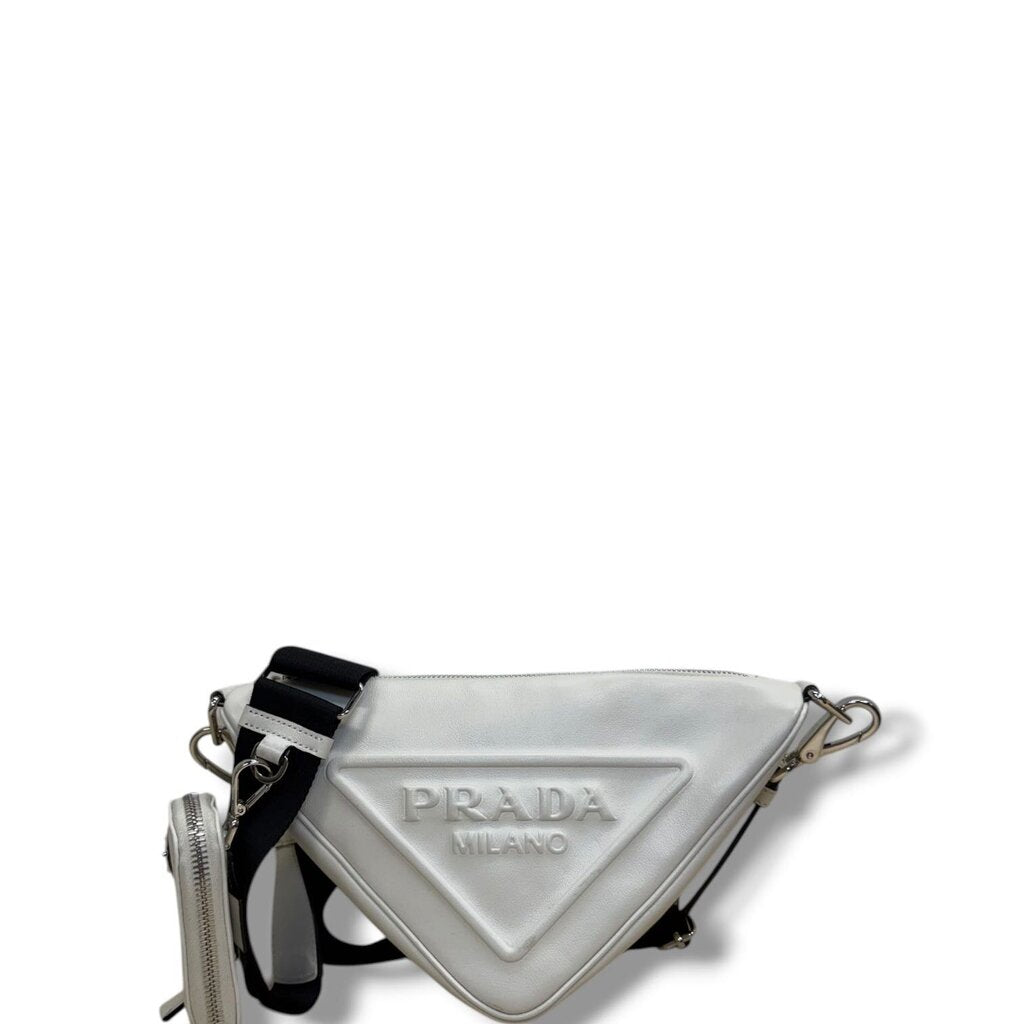 Prada Triangle Leather with Guitar Strap and Pouch White