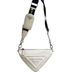 Prada Triangle Leather with Guitar Strap and Pouch White