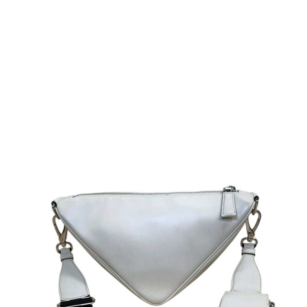 Prada Triangle Leather with Guitar Strap and Pouch White
