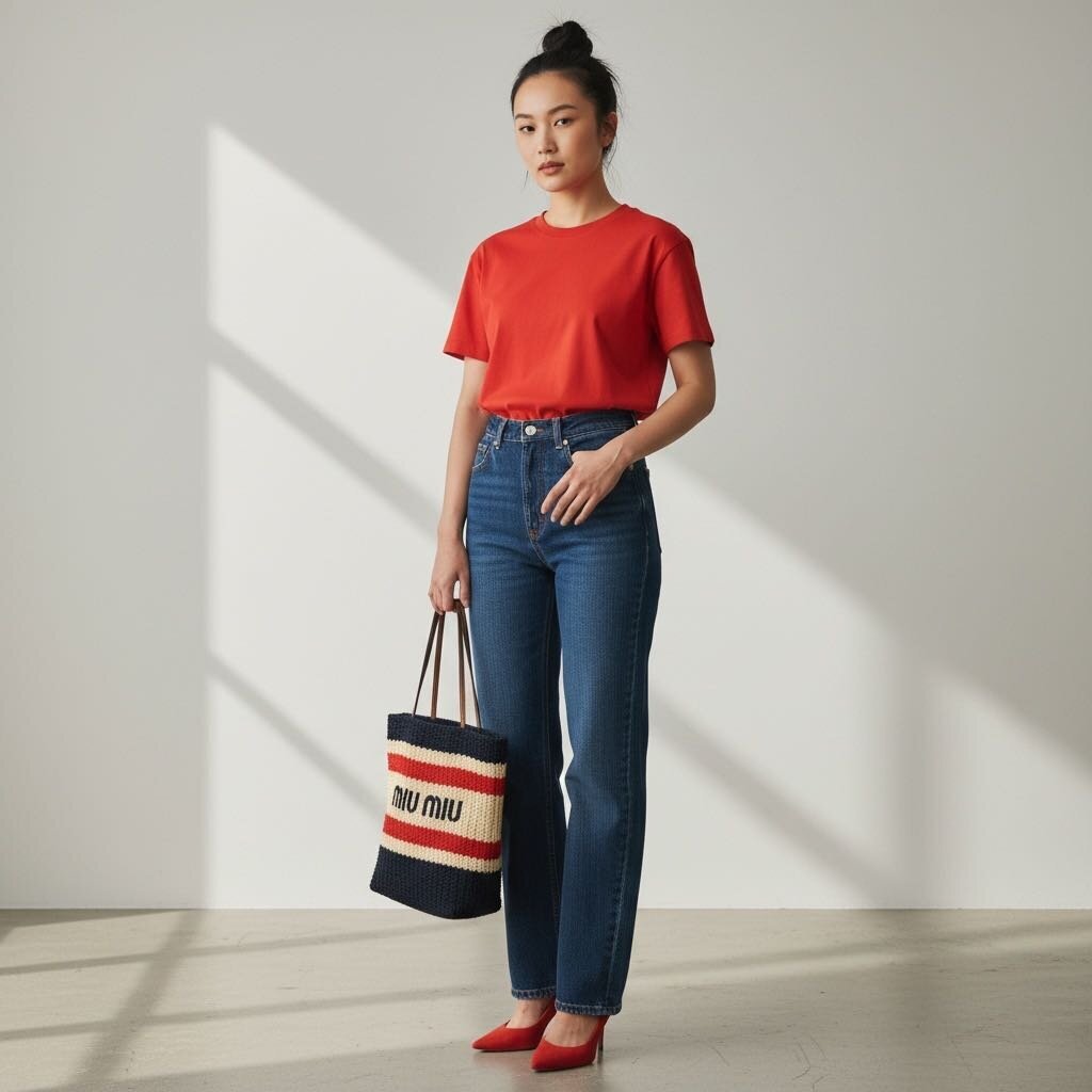 Miu Miu Raffia Effect Woven Tote Multi