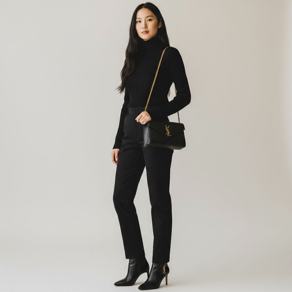 Saint Laurent YSL Cassandre Grain De Poudre Leather Wallet On A Chain Crossbody Black WOC