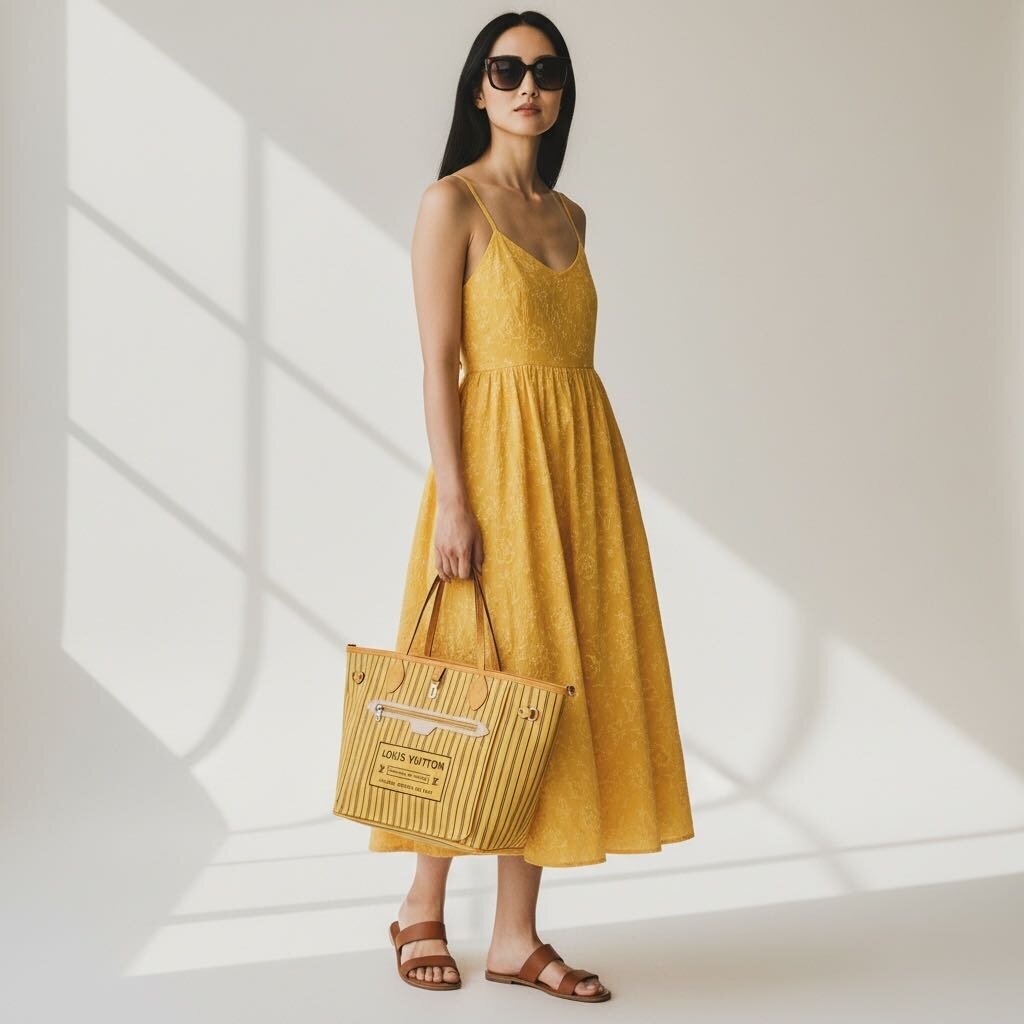 Louis Vuitton Neverfull Inside Out Tote Yellow Handbag Monogram MM