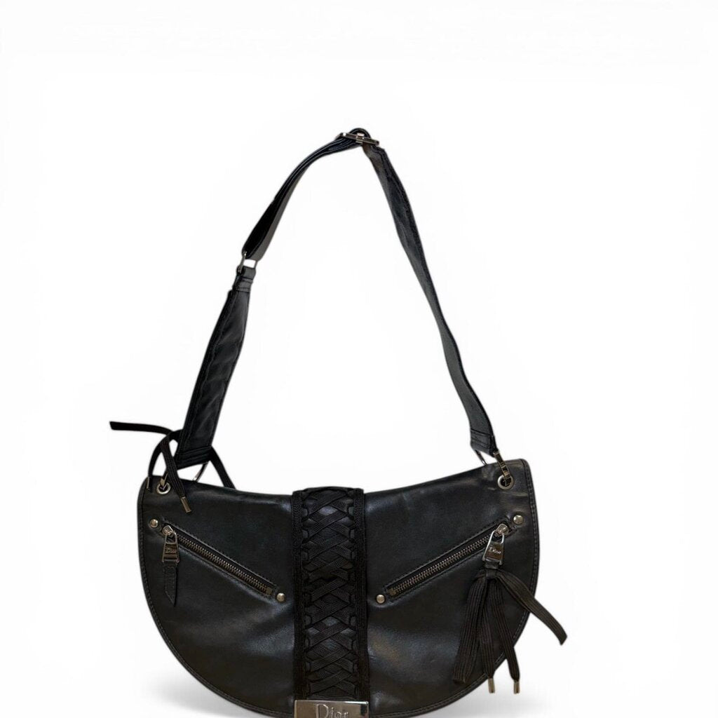 Christian Dior Admit It Leather Corset Saddle Shoulder Bag Black