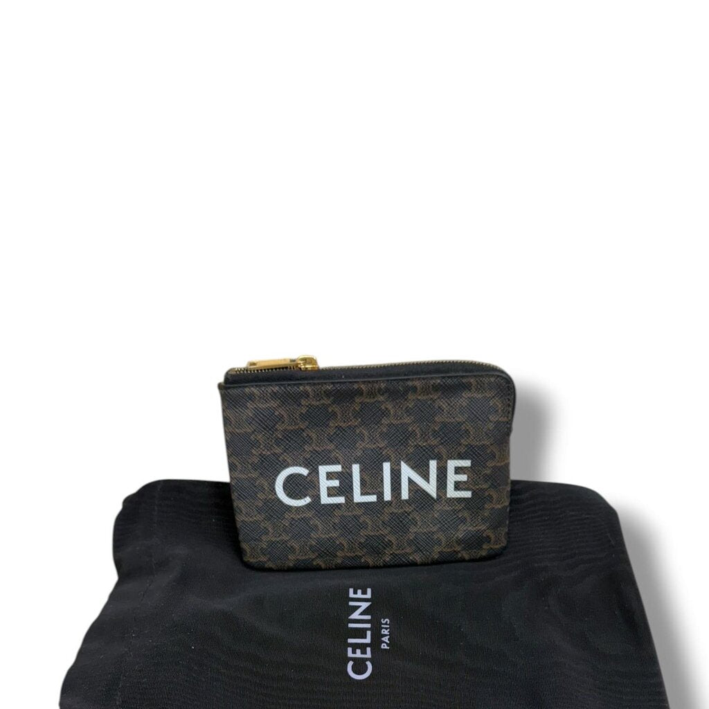 Celine Coin Purse IN Triomphe Canvas with Celine print Brown