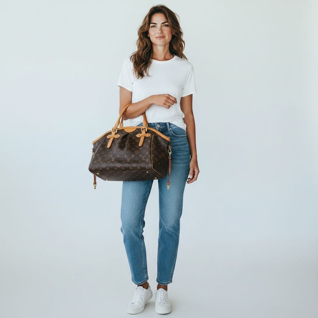 Louis Vuitton Monogram Tivoli Monogram Canvas Shoulder Handbag Brown GM