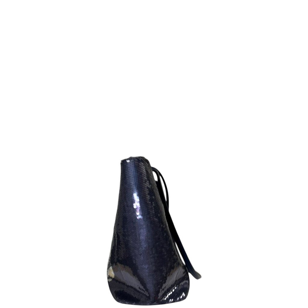Miu Miu Sequin Logo Leather Tote Blue