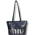 Miu Miu Sequin Logo Leather Tote Blue