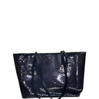 Miu Miu Sequin Logo Leather Tote Blue