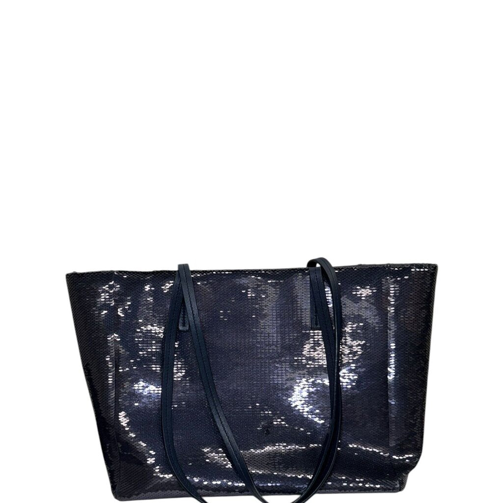 Miu Miu Sequin Logo Leather Tote Blue