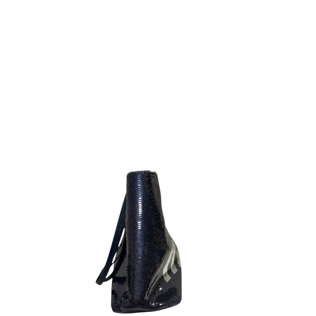 Miu Miu Sequin Logo Leather Tote Blue