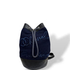 Chanel Hamburg Wool Drawstring Bucket Sling Shoulder Bag Navy Large