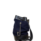 Chanel Hamburg Wool Drawstring Bucket Sling Shoulder Bag Navy Large