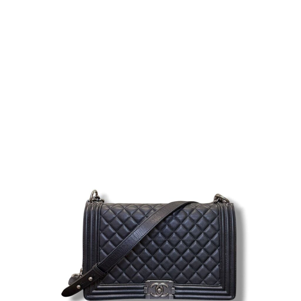 Chanel Lambskin Quilted Boy Flap Bag Black Large