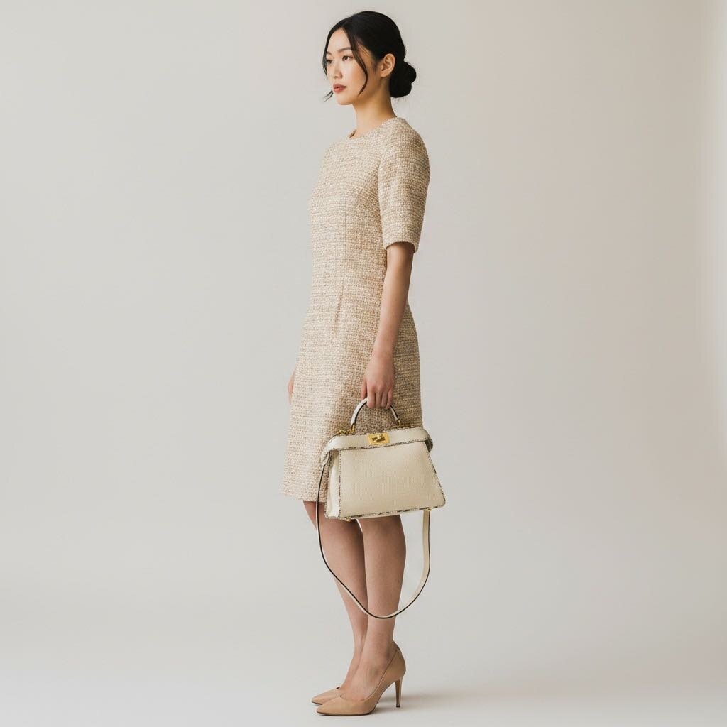 Fendi I SEE U Peekaboo Leather Python Bag Cream Small