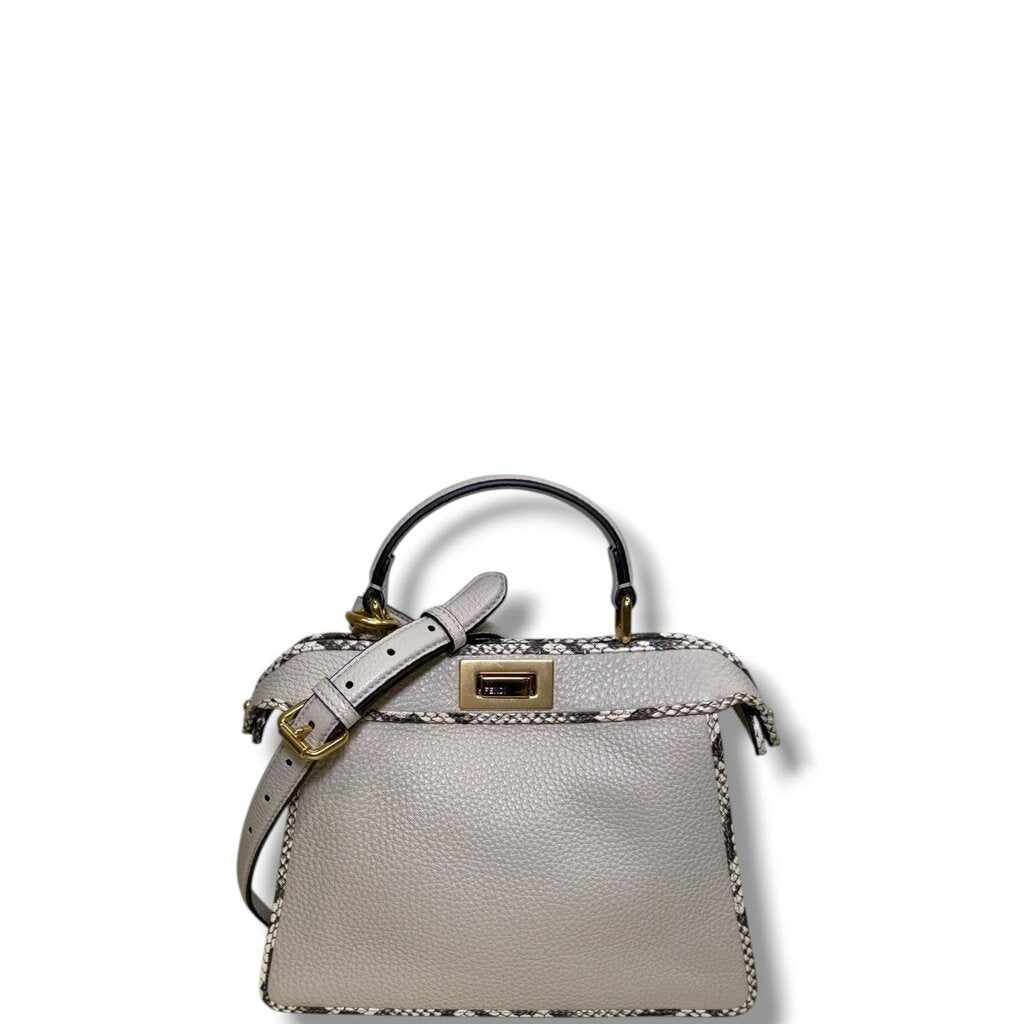 Fendi I SEE U Peekaboo Leather Python Bag Cream Small