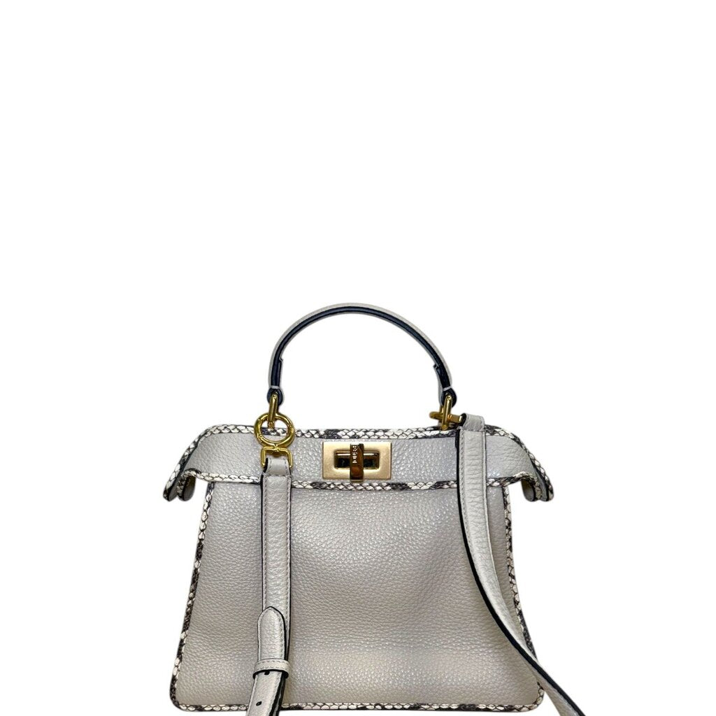Fendi I SEE U Peekaboo Leather Python Bag Cream Small
