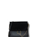 Chloe Faye Leather Suede Shoulder Handbag Black Medium