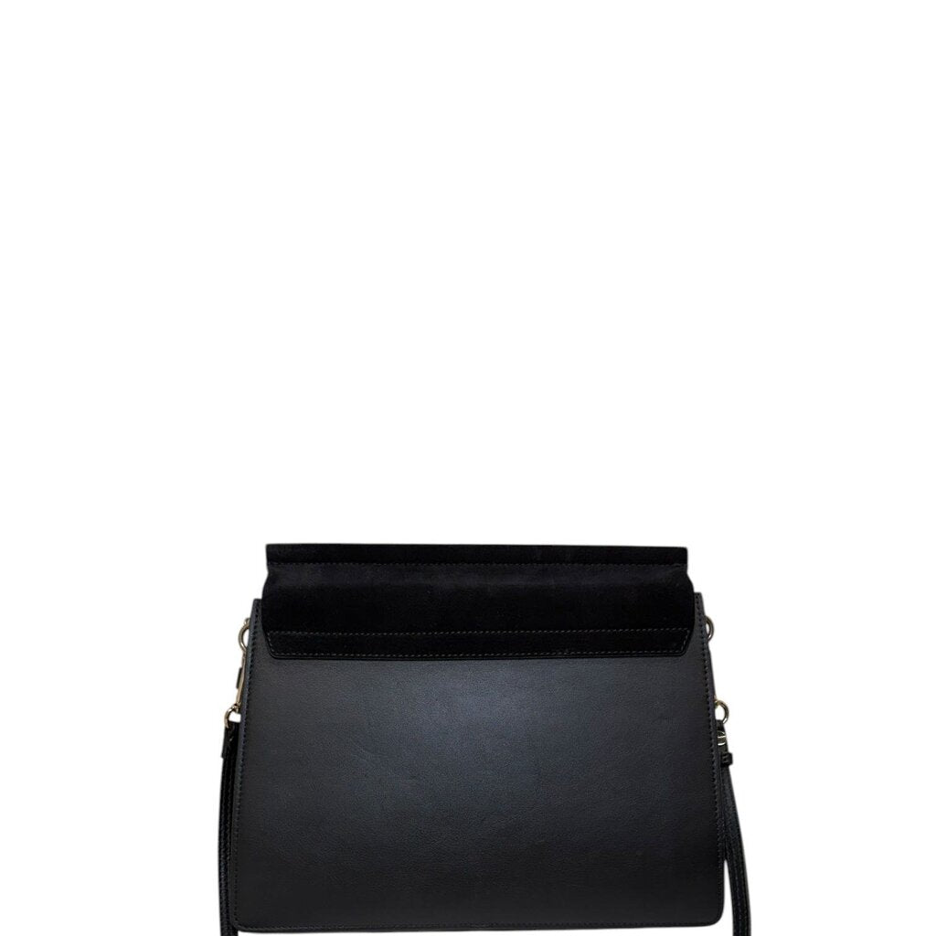 Chloe Faye Leather Suede Shoulder Handbag Black Medium