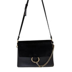 Chloe Faye Leather Suede Shoulder Handbag Black Medium