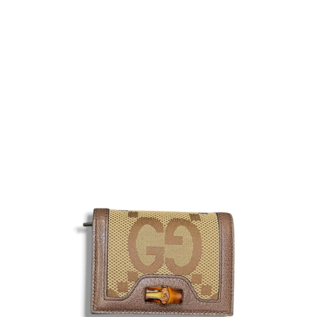 Gucci Diana Jumbo Bamboo GG Canvas Leather Compact Wallet Monogram